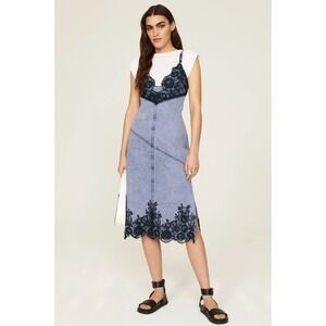B1 3.1 Phillip Lim Denim Slip Midi Dress Womens 6 Lace Party Cocktail Coquette